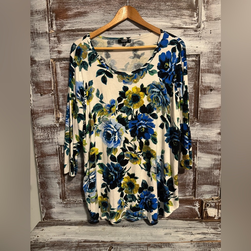 Premise Floral Long Sleeve Top - Blue and Yellow